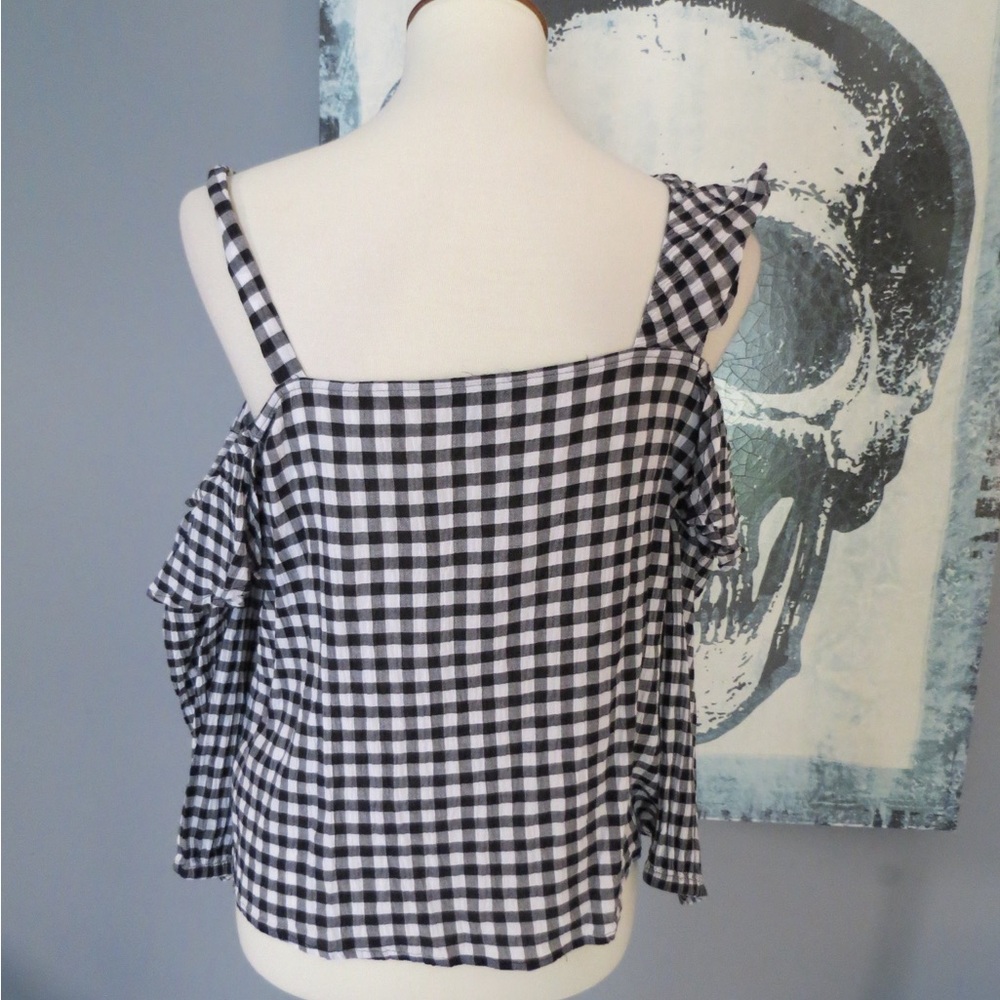Express Cold Shoulder Gingham Ruffle Blouse - Picture 4 of 5
